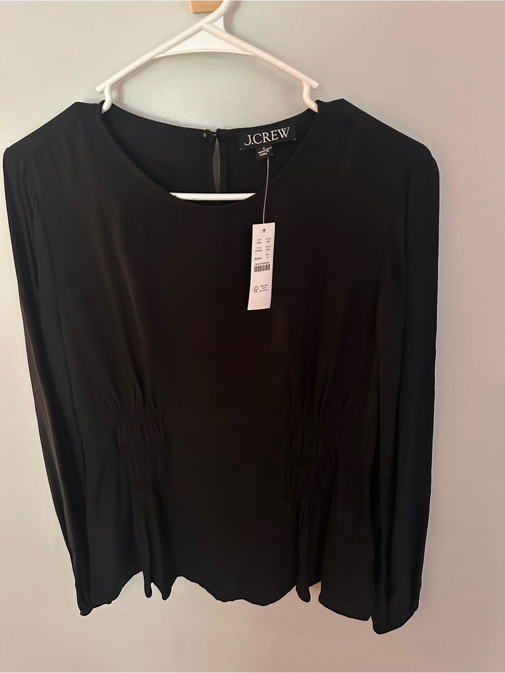 J. Crew Black Long-Sleeve Gathered-Waist Blouse